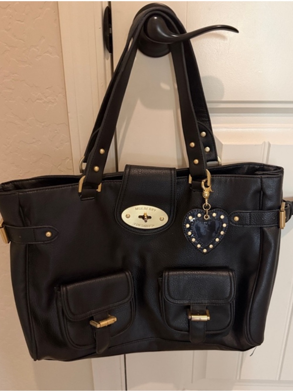 Mulberry for Target Large Black Faux Shoulder Bag With Heart Charm